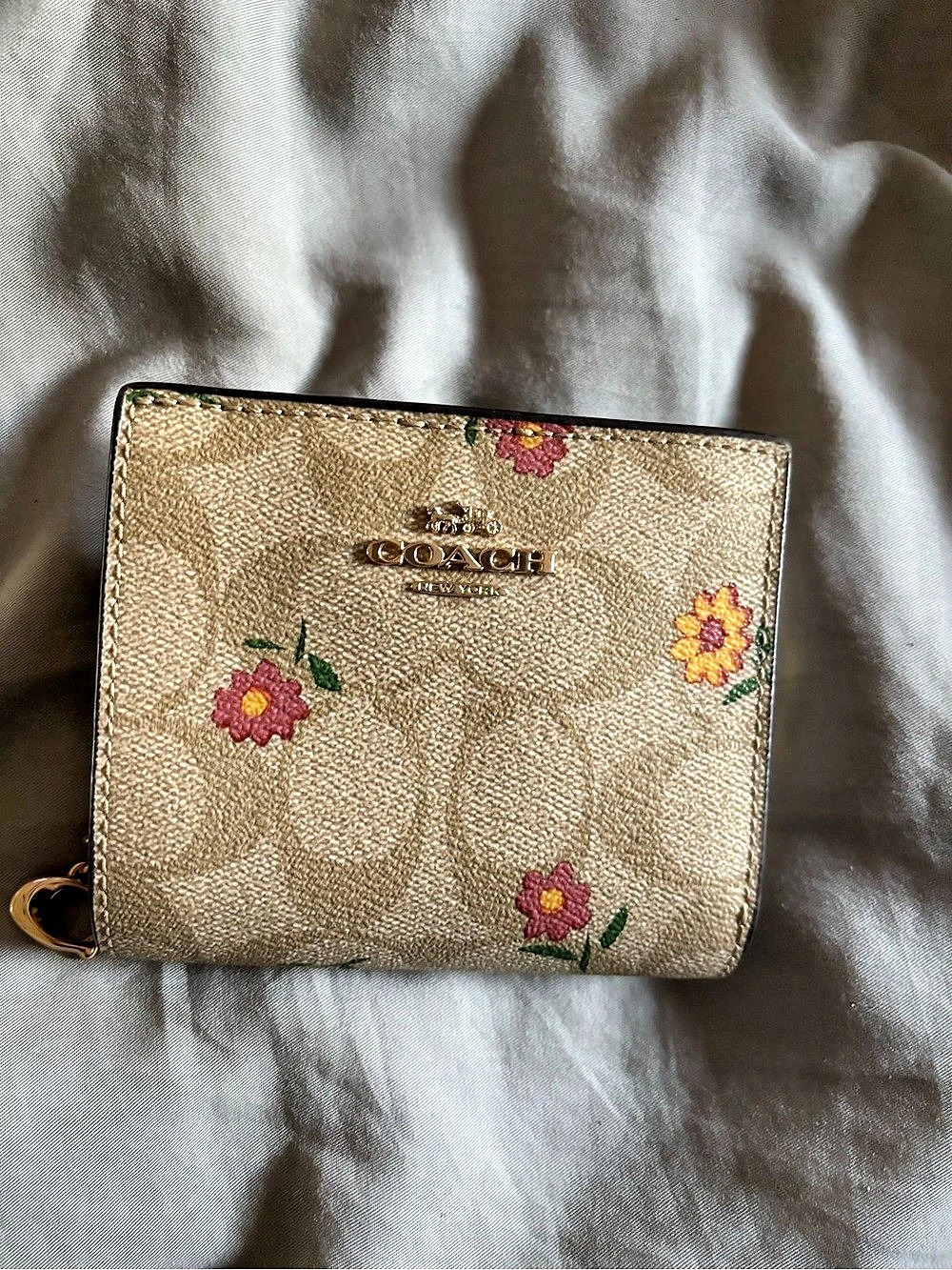 Coach Snap Wallet In Signature Canvas With Floral Print Brown